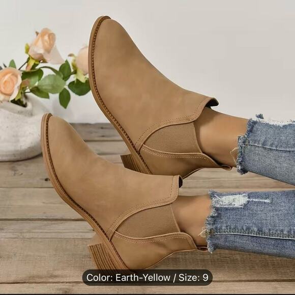 SHEIN Faux Suede Chelsea Ankle Boots Earth-Yellow or Light Brown Color 7 / 38 - Picture 3 of 4